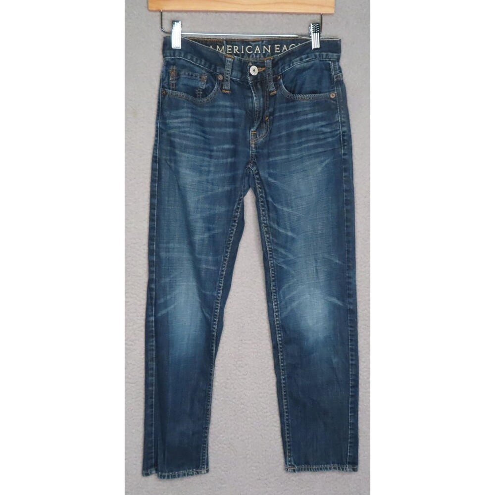American Eagleโ Jeans Mens 26 x 28 Denim Preppy Straight Slim Cotton Dark Wash